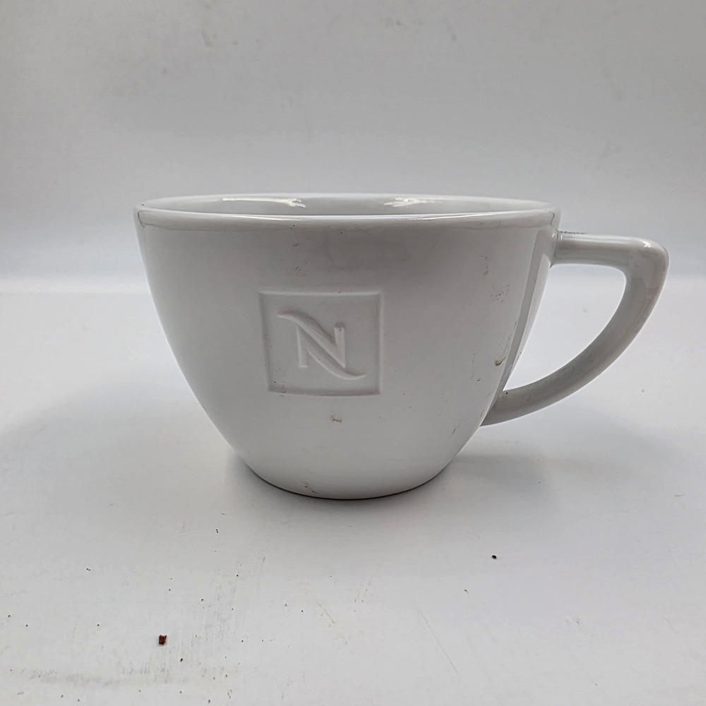 Nespresso White Ceramic Coffee Mug Embossed Logo Made in Germany 2.5 In O5